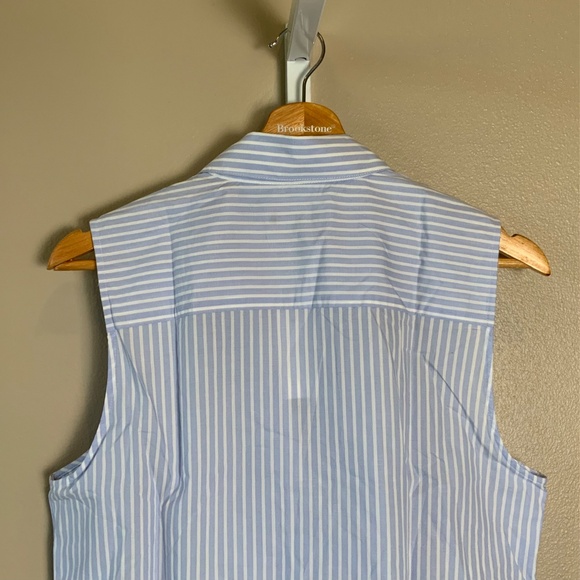 Ann Taylor Collared Split Neck Striped Sleeveless Shirt - Picture 15 of 16
